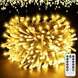 POWZOO Lichterkette außen 30M 300 LED Lichterkette Außen Weihnachtsbeleuchtung außen 8 Modi Fernbedienung Timer,IP44 Erweiterbar Lichterkette für innen,Weihnachtsdeko Party Hochzeit Garten(warmweiß)