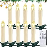 Frasheng LED Weihnachtskerzen,10 Stück LED Kabellos Timer Kerzen,Kabellos Kerzen,LED Lichterkette,Weihnachtsbaumkerzen,mit Fernbedienung Timer,10 abnehmbare Clips,für Weihnachtsdeko,Beige