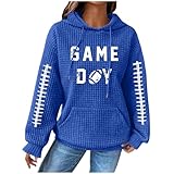 Lässige Fußball-Sweatshirts für Damen, Bluse, Shirt, Buchstaben-Grafikdruck, Kapuzenpullover, langärmelig, Sweatshirts, Damen-Kapuzenpullover, F-blau, XXL