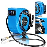 DEUBA® Druckluft Schlauchtrommel 10m+1m Automatischer Einzug 3/8 Zoll Anschluss 12 bar Ø12mm Automatik Schlauchaufroller Druckluftschlauch Wandhalterung