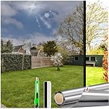 HONLONE Sonnenschutzfolie Fenster Innen, 118x400cm Spiegelfolie Fenster Sichtschutz Anti-UV, Sichtschutzfolie Fenster UV Schutzfolie, Statische Fensterfolie Sonnenschutz Blickdicht von Außen Silber