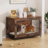VOWNER Hundekäfig Möbel, 97 x 61 x 66 cm Hundebox für zuhause, Moderne Hundehütte Indoor für kleine/mittelgroße Hunde, 3 Türen Design, für Wohnzimmer und Schlafzimmer, Vintage Braun