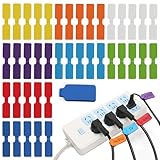 40 Stück Kabeletiketten Kabelbeschriftung, Wiederverwendbar Mit Klettverschluss Mehrfarbig Beschreibbar Aus Nylon für Kabelmanagement und Identifizierung von Computerkabeln, Ladekabeln im Home Office