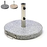 Nexos Sonnenschirmständer Granit rund grau mit Reduzierringen Edelstahl Hülse Griff Rollen Ø 40 cm 20 kg Für Schirme bis 2m