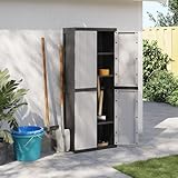 ZEYUAN Gartenschrank Grau und Schwarz 65x37x165 cm PP, Geräteschuppen, Gerätehaus, Wetterfest, Outdoor Schrank, Gartenhausschränke, Terrassenschrank - 364201