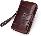 GUOXU Leder Geldbörse Damen Reißverschluss Tasche Lange Tasche Öl Gewachstes Rindsleder Hand Geldbörse Geldklammer, D, As show