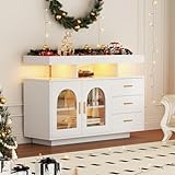 Lumivortex Sideboard Weiss LED Beleuchtung, Kommode Mit Schubladen, Sideboard Wohnzimmer, Komodenschrank, Vitrine, Kaffeebar Möbel, Wohnzimmer Möbel, 120x40x80cm (Weiß)