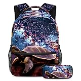 Schulranzen-Set - Art Starry Turtle Galaxy 8 Rucksack mit Federmäppchen Combo, ideal für Schüler, Jungen und Mädchen, Art Starry Turtle Galaxy, Größe L