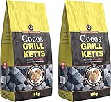 Cocos Grillketts Premium Grillbriketts aus Kokos-Kohle - 20kg - extra Lange Brenndauer - ideale Dutch Oven Briketts, Smoker Briketts - Kohle Brikett - Holzbriketts - Kohle Briketts - Grill Holzkohle