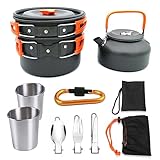 NCONCO Camping Kochgeschirr Set Camping Kochgeschirr Mess Kit für 2-3 Personen verwenden Topf Pfanne Kessel mit Tassen Gabel Löffel Kit für Camping Backpacking Wandern