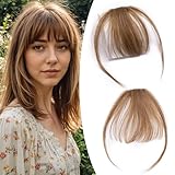 S-noilite Clip in Pony Dünner Wispy Pony mit Schläfen - 100% Echthaar Remy Haar Clip in Bangs Haarteile Echthaar für Damen 3g #6 Hellbraun