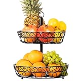 Chefarone Obst Etagere 30 cm - Obstschale schwarz für länger frisches Obst - Obstkorb Metall - Etagere schwarz mit 3 Obstschalen - dekorative Obst Aufbewahrung - Etagere Obst - Obstkorb Etagere modern