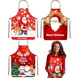 3 Stück Weihnachtsküchen Schürze,Weihnachtsschürze Lustig,Weihnachtsschürzen für die Küche,Weihnachtsschürzen Cartoon,Weihnachtsmann Party Kochschürze,Schürze Rot Weihnachtsmann für Kochgeschenke