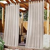FASCINATDECO Outdoor Vorhang Wasserdicht mit Abnehmbaren Schlaufen Natürlich Halbtransparent 2 Stücke 213x132 cm Leinenoptik Outdoorvorhänge Blickdicht Vorhänge für Terrassentür Pavillon