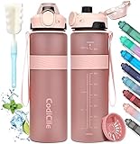 CodiCile Trinkflasche, BPA-frei, 1 Liter Trinkflasche Sport Auslaufsichere, Große Wasserflasche 1L Ideal für Fitnessstudio, Schule, Büro und Reisen (Roségoldenes Rosa)