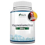 Magnesiumcitrat 200mg - 180 Magnesium Tabletten - 200mg pro Tabletten - 6 Monatesvorrat - Hochdosiert - Nu U Nutrition