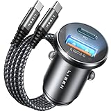 LISEN 54W Zigarettenanzünder USB C PD&QC3.0 12V USB Adapter Auto Ladegerät mit 60W Kabel Metall USB Zigarettenanzünder Adapter KFZ Ladegerät USB C für iPhone 17 Pro Max Air 16 Samsung S25 Ultra IPad