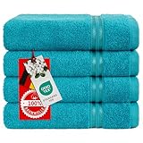 Hammetex 4er Handtücher Set, 100% Baumwolle Premium Qualität Groß 50x100cm Handtuch, Weich Saugstark Schnell Trocknendes Händehandtuch, Türkis