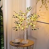 Howeifull LED Baum Lichter mit Timer, 60cm Lichterbaum Künstlichen Grünen Blättern 24 LED Warmweißer Baum Licht für Weihnachten, Frühling, Innen Deko, USB/Batteriebetrieben