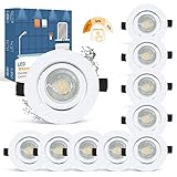 wowatt 10er 7W LED Einbaustrahler Weiß 3 Stufe Dimmbar Ersetzt 70W Halogen LED Spots 230V Ultra Flach 2800K Warmweiß Einbauleuchten IP44 Hell 700lm Badeinbaustrahler 68mm Schwenkbar Rund