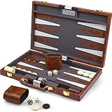 Große Backgammon-Sets für Erwachsene – Klassische Brettspiele für 2 Spieler, Erwachsene und Kinder – Premium Backgammon-Set mit 38 cm Spielbrett in hochwertigem PU-Leder-Etui