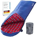 skandika Dundee Decken-Schlafsack, Luxus-Qualität, Baumwolle/Flanell Innenfutter, bis -20°C, 220x80 cm, koppelbar (Blau RV Links)