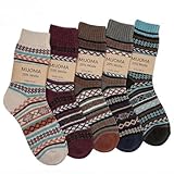 MIJOMA Damen Stricksocken 5er Set Größe 38-42 mit 20 % Wolle – warme Wintersocken im Naturstil – farbig sortierte Kuschelsocken – weiche Thermosocken mit skandinavischem Muster