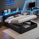 HNOUER Polsterbett Boxspringbett 140x190 cm mit LED und USB-Ladegerät,Doppelbett Bettgestell 140x190 mit Lattenrost und Stauraum, Funktionsbett,Ohne Matratze (Schwarz)