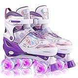 Hikole Kinder Rollschuhe Verstellbar LED Rollschuhe für Mädchen und Jungen komfortable Rollschuhe Mitwachsend Kinder(Größe 27-38)