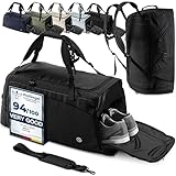 Sporttasche Trainingstasche + Rucksack, Schuhfach, Nassfach | Reisetasche Schwimmtasche Fitnesstasche Sport Gym Fitness Umhängetasche Handgepäck Weekender Bag Reise Tasche Herren Damen| 40 L, Schwarz