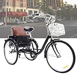 HTDRE 24-Zoll-Dreirad für Erwachsene, 24-Zoll-Fahrrad mit Muskelkraftantrieb, Korb und Rücksitz, geeignet für Männer, Frauen, Jung und Alt, für Picknicks, Einkäufe und die Arbeit
