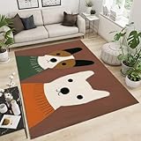 GDJSMIN Teppich Wohnzimmer Niedliches Tierdesign Kurzflor Waschbar - Esszimmer Modern Groß Braun-Weiße Hundeillustration Schlafzimmer Super Weich rutschfest Flauschig 240×300Cm Braun