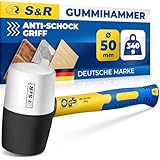 S&R Gummihammer Pflasterhammer Schwarz/Weiß 340g Profi Naturkautschuk, Fiberglasstiel rutschfest stoßdämpfend ⌀ 50mm, Schonhammer Pflastersteine, Fliesen Klinker Camping, GS geprüft Vollgummihammer