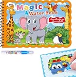 Simsky Wassermalbuch Set für Kinder ab 2 Jahren, Magic Water Coloring Book mit 4 Wasserstiften, Wiederverwendbare Malbücher Tiermotive, Lernspielzeug Geschenk für Jungen und Mädchen