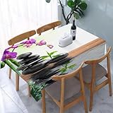 UREJD Tischdecke Abwaschbar Rechteckig 152x228 cm Polyester Tischtuch Tafeldecke Ornamente Schmutzabweisend Pflegeleicht,Mit gestapelten Steinen, Orchideen und Reflexionen, schwarzen Kieselsteinen,