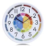 Lafocuse 30cm Lautlos Bunte Lernuhr Wanduhr für Kinder, Kinderwanduhr Ohne Ticken für Jungen Mädchen Kinderzimmer Kindergarten Schule