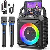 JAUYXIAN Karaoke Machine mit 2 drahtlosen Mikrofones, Tragbaren Bluetooth Lautsprecher mit RGB-Licht, Karaoke Anlage für Karaoke, Hausparty, PA-System für Erwachsene Partybox