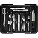 Deleca Besteckkasten für Schubladen 57 x 38 cm - Besteckeinsatz mit Deckel - Kunststoff Schwarz, Schubladeneinsatz Küche mit 8 Fächern, Besteck Organizer/Küchenschubladeneinsätze/Cutlery Organizer