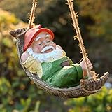 TERESA'S COLLECTIONS Gartenzwerge Gartendeko für Draußen Liegender Zwerg Gartenfigur aus Hängematte Kunstharz Wasserdicht Gartenwichtel Figur GNOME Gartendeko Geschenke für Frauen