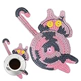 Cat Coasters Schälchen, geflochten, lustig, dekorativer Tischschutz, ideal für Kaffee, Tee, Bar, Büro, Geschenk-Set mit thematischem Katzen-Design