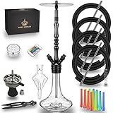 NOBLE HOOKAH HOOKAH 100cm 4 Anschlüsse Aluminium Shisha Set mit LED Licht, 4 Schläuche, Glasbase, Molassefänger