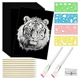 Correa 67-Teiliges Kratzbilder-Kunstset für Kinder und Erwachsene. Kratzpapier-Kunstset, 50 Blatt, 21,6 X 28 cm (A4), mit Schwarz Beschichtetem Kratzpapier.