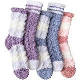 EBMORE Damen Kuschelsocken Warme Haussocken Flauschige Wintersocken Geschenke für Frauen Weihnachten Dicke Socken Bettsocken Weihnachtssocken Weihnachtsgeschenke 6 Paar(Mix gestreift B(5 Paar))