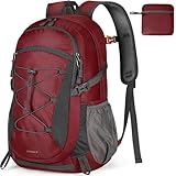 RAINSMORE Wanderrucksack Herren Damen 40L Wasserdichter Rucksack Leicht Groß Reiserucksack Trekkingrucksack mit Reflexstreifen Für Klettern Radfahren Bergsteigen Reisen Rot