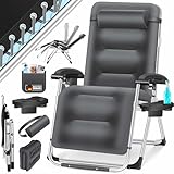 KESSER® Sonnenliege Liegestuhl,Gartenliege extra breit & Wetterfest,Belastbar 200kg,Ergonomisches Polster verstellbare Rückenlehne inkl. Nackenkissen Getränkehalter Armpolster & Seitentasche Anthrazit