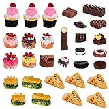 Amaxiu 30 teiliges Puppenhaus Miniatur Lebensmittel Set, Mini Hamburger Kuchen Dessert Modell Lebensmittel Modelle Spiel Lebensmittel Set Rollenspiel Lebensmittel Puppenhaus Dekoration