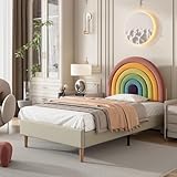 Generisch Polsterbett 90 * 200, Kinderbett Mit Lattenrost Und Kopfteil, Regenbogenform Einzelbett Jugendbett, Für Erwachsene & Jugendliche, Kinder Bett Für Jungen Und Mädchen,beige