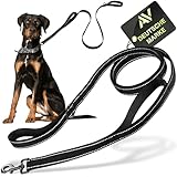 AVANA Hundeleine mit integriertem Kurzführer reflektierende Leine | 2 handschonende gepolsterte Handschlaufen | 1,5 Meter Führleine für große und mittelgroße Hunde - Schwarz