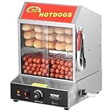 VEVOR Hot Dog Dampfgarer, 27L, 2-stufiger Hot Dog Hütten-Dampfgarer, 30℃~85℃ Temperaturregelung, elektrischer Brötchenwärmer mit Schiebetüren aus gehärtetem Glas, Trennplattenzange, Edelstahl