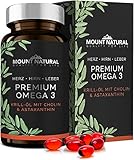 MOUNT NATURAL Krillöl - 1180mg mit hochdosiertem Omega-3: EPA, DHA, Cholin und Astaxanthin - Hochwertiger als Fischölkapseln durch Phospholipid - Laborgeprüft aus Deutschland 60 Kapseln = 49,5g